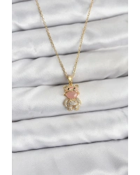 316L Çelik Zincir Gold Renk Teddy Bear Model Zirkon Taşlı Kadın Kolye