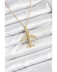316L Çelik Zincir Gold Renk Uçak Model Kadın Kolye