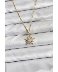 316L Çelik Zincir Gold Renk Yıldız Model Zirkon Taşlı Kadın Kolye