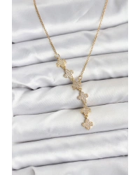 316L Çelik Zincir Gold Renk Yonca Model Kadın Kolye