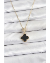 316L Çelik Zincir Gold Renk Yonca Model Zirkon Taşlı Kadın Kolye