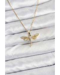 316L Çelik Zincir Gold Renk Yusufçuk Model Kadın Kolye