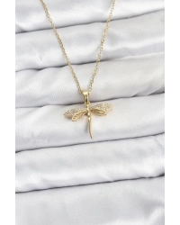 316L Çelik Zincir Gold Renk Yusufçuk Model Zirkon Taşlı Kadın Kolye