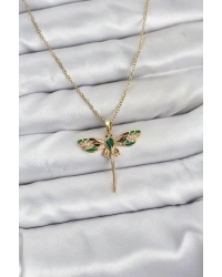 316L Çelik Zincir Gold Renk Yusufçuk Model Zirkon Taşlı Kadın Kolye