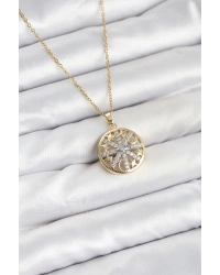 316L Çelik Zincir Gold Renk Zirkon Taşlı Kadın Kolye