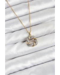 316L Çelik Zincir Gold Renk Zirkon Taşlı Sarmal Model Kadın Kolye