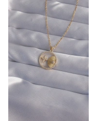 316L Çelik Zincir Gold Renk Zirkon Taşlı Yıldız Figürlü Oval Kolye