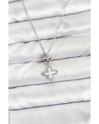 316L Çelik Zincir Gümüş Renk 4 Yapraklı Yonca Model Zirkon Taşlı Kadın Kolye