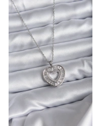 316L Çelik Zincir Gümüş Renk Baget Zirkon Taşlı Kadın Kolye