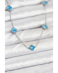 316L Çelik Zincir Gümüş Renk Buz Mavisi Baby Boy Yonca Kadın Kolye