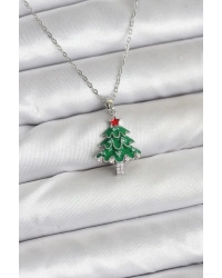 316L Çelik Zincir Gümüş Renk Çam Ağacı Model Yılbaşı Temalı Kadın Kolye