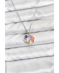 316L Çelik Zincir Gümüş Renk Çiçekli Kedili Model Kadın Kolye