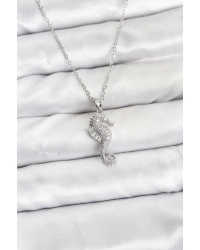 316L Çelik Zincir Gümüş Renk Deniz Atı Model Zirkon Taşlı Kadın Kolye