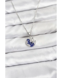 316L Çelik Zincir Gümüş Renk Gece Model Zirkon Taşlı Kadın Kolye