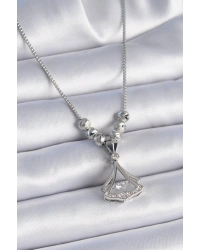 316L Çelik Zincir Gümüş Renk Gingko Yaprağı Model Zirkon Taş Detay Kadın Kolye