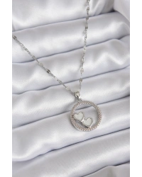 316L Çelik Zincir Gümüş Renk İşleme Detay Halka Kalp Model Kadın Kolye