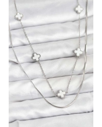 316L Çelik Zincir Gümüş Renk İtalyan Zincirli Yonca Model Kadın Kolye