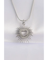 316L Çelik Zincir Gümüş Renk Kalp Güneşi Tasarımlı Kolye