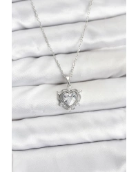 316L Çelik Zincir Gümüş Renk Kalp Model Zirkon Taşlı Kadın Kolye