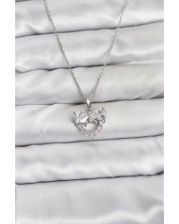 316L Çelik Zincir Gümüş Renk Kalp ve Fiyonk Model Zirkon Taşlı Kadın Kolye