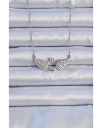 316L Çelik Zincir Gümüş Renk Kanatlı Tektaş Kolye