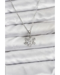 316L Çelik Zincir Gümüş Renk Kar Tanesi Model Zirkon Taşlı Kadın Kolye