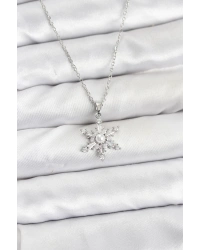 316L Çelik Zincir Gümüş Renk Kar Tanesi Model Zirkon Taşlı Kadın Kolye