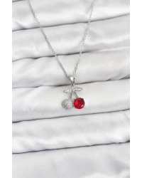 316L Çelik Zincir Gümüş Renk Kiraz Model Zirkon Taşlı Kadın Kolye