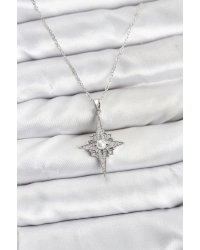 316L Çelik Zincir Gümüş Renk Kutup Yıldızı Model Zirkon Taşlı Kadın Kolye