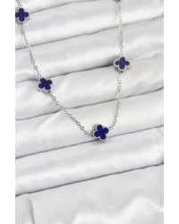 316L Çelik Zincir Gümüş Renk Lacivert Baby Boy Yonca Kadın Kolye