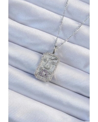 316L Çelik Zincir Gümüş Renk Lila Zirkon Taşlı Tarot Kolye