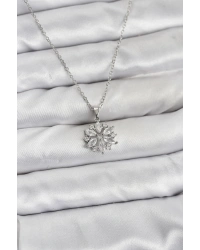 316L Çelik Zincir Gümüş Renk Lotus Model Zirkon Taşlı Kadın Kolye