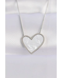 316L Çelik Zincir Gümüş Renk Mermer Desenli Kalp Kolye