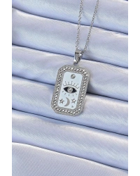 316L Çelik Zincir Gümüş Renk Mineli Zirkon Taşlı Göz Figür Tarot Kolye