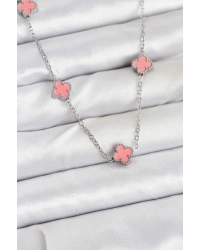 316L Çelik Zincir Gümüş Renk Pembe Baby Boy Yonca Kadın Kolye