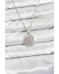 316L Çelik Zincir Gümüş Renk Plaka Model Zirkon Taşlı Kadın Kolye