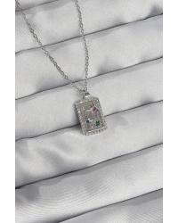 316L Çelik Zincir Gümüş Renk Renkli Zirkon Taşlı Vintage Kolye