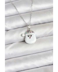 316L Çelik Zincir Gümüş Renk Şapkalı Kardan Adam Kafası Model Yılbaşı Temalı Kadın Kolye