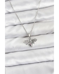 316L Çelik Zincir Gümüş Renk Sinek Model Zirkon Taşlı Kadın Kolye