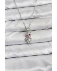 316L Çelik Zincir Gümüş Renk Teddy Bear Model Zirkon Taşlı Kadın Kolye