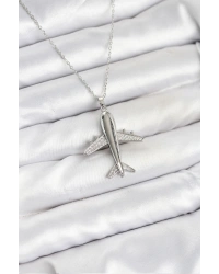 316L Çelik Zincir Gümüş Renk Uçak Model Kadın Kolye