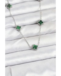 316L Çelik Zincir Gümüş Renk Yeşil Baby Boy Yonca Kadın Kolye