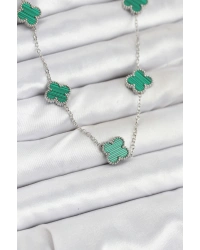 316L Çelik Zincir Gümüş Renk Yeşil Yonca Kadın Kolye