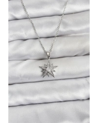 316L Çelik Zincir Gümüş Renk Yıldız Model Zirkon Taşlı Kadın Kolye