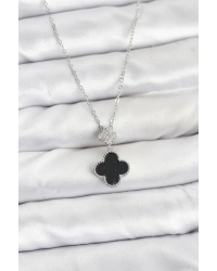 316L Çelik Zincir Gümüş Renk Yonca Model Zirkon Taşlı Kadın Kolye