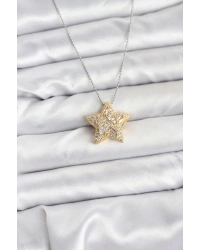 316L Çelik Zincir Gümüş Renk Zincirli Gold Yıldız Model Kadın Kolye