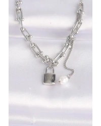 316L Çelik Zincir Gümüş Renk Zincirli Love Yazılı Kilit Kolye