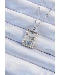 316L Çelik Zincir Gümüş Renk Zirkon Taşlı Ay Figürlü Tarot Kolye