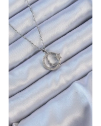 316L Çelik Zincir Gümüş Renk Zirkon Taşlı Ay Yıldız Simgeli Atatürk Kolye