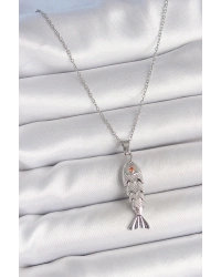 316L Çelik Zincir Gümüş Renk Zirkon Taşlı Balık Figürlü Kolye